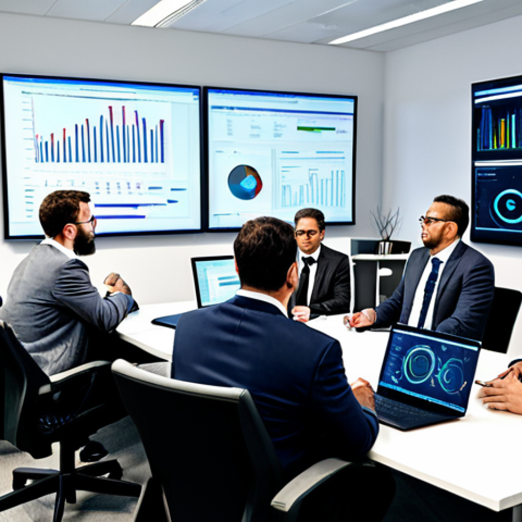 Cybersecurity Strategy Meeting**

"A diverse group of professionals in a modern office setting, gathered around a table for a cybersecurity strategy meeting. Charts and graphs depicting risk analysis and threat mapping are visible on a large display screen. Everyone is fully clothed in appropriate business attire. The atmosphere is collaborative and focused. safe for work, appropriate content, professional, perfect anatomy, natural proportions, well-lit, high-resolution."

**