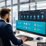 Home 23 사이버보안 인증 절차와 필요성 - A modern French SME office environment showing a diverse team of professionals collaborating around ...